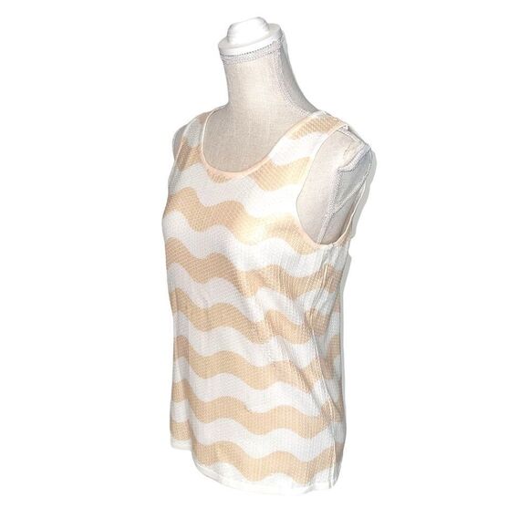 J. McLaughlin Tan Ivory Striped Stretch Georgica Sequin Top - Picture 7 of 13